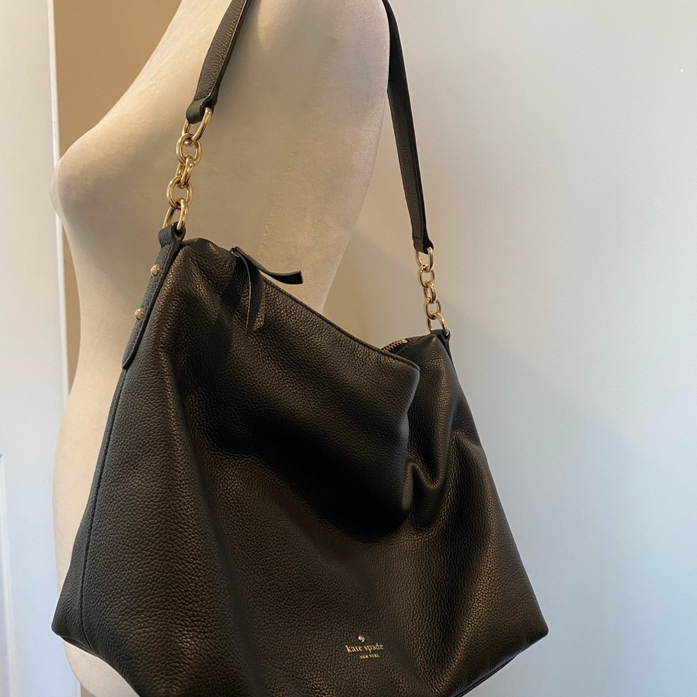 Kate Spade black leather shoulder handbag